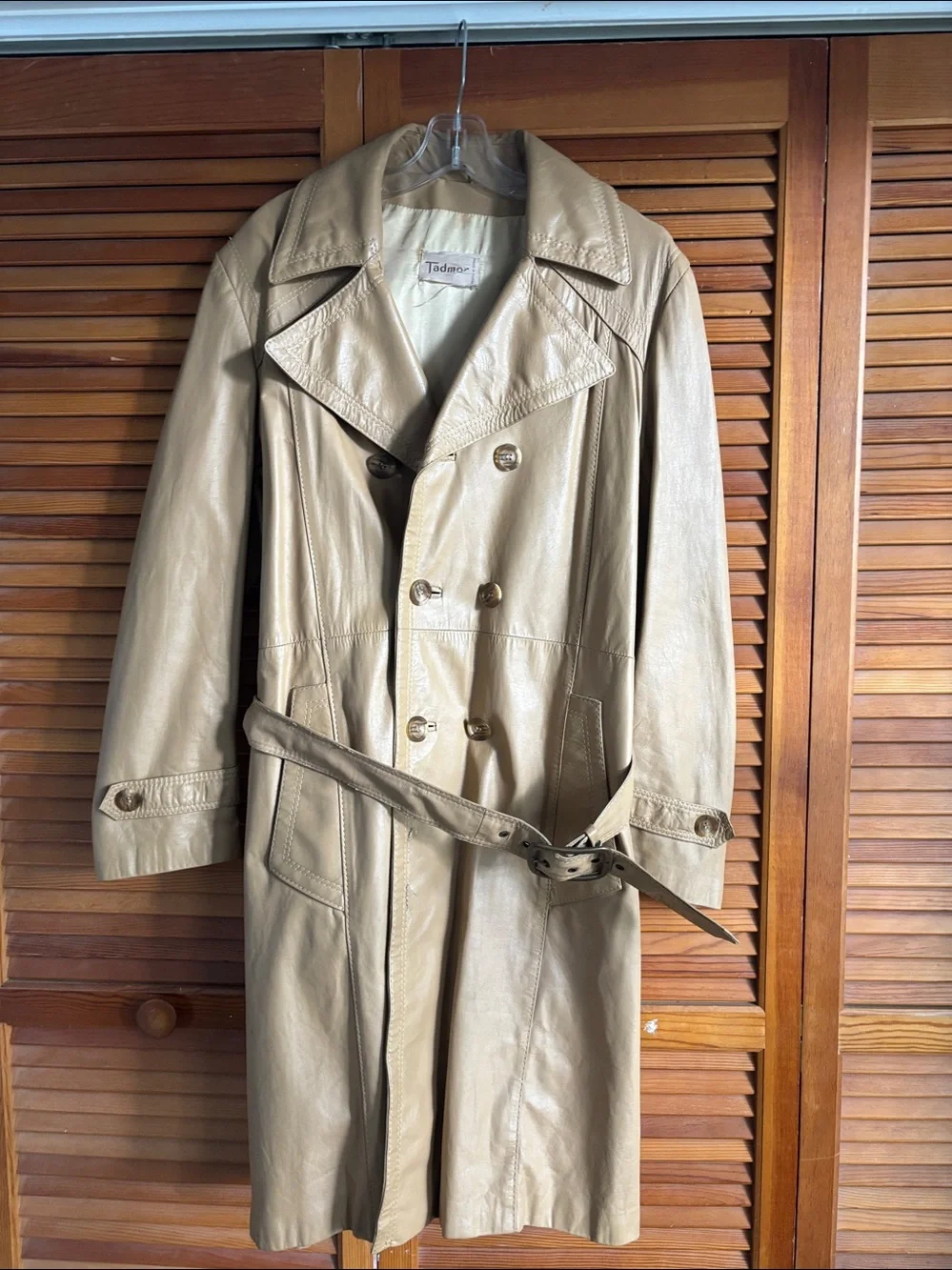 Tadmor Double-Breasted Vintage Leather 80’s Trench Coat in‎ Tan size M EU 38